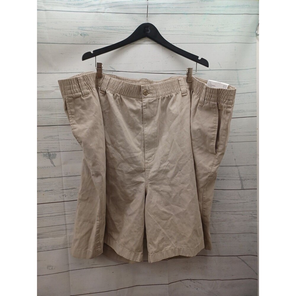 Harbor Bay Elastic Waist Shorts Stone 5XL 8.5" Inseam Waist 56"-66" New $45